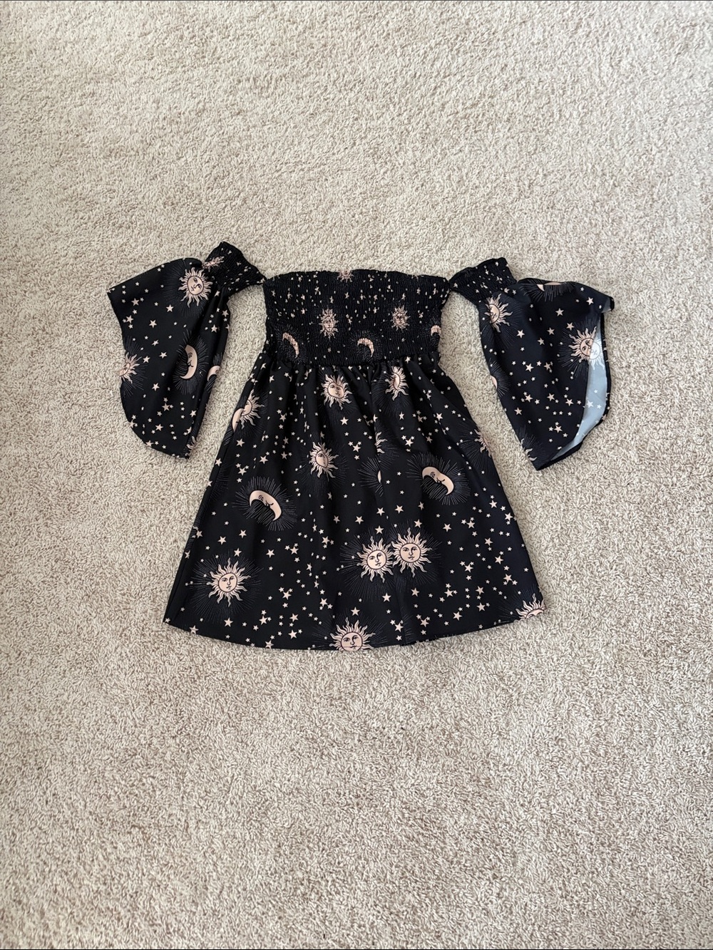 ROMWE Black Celestial Off-Shoulder Mini Dress